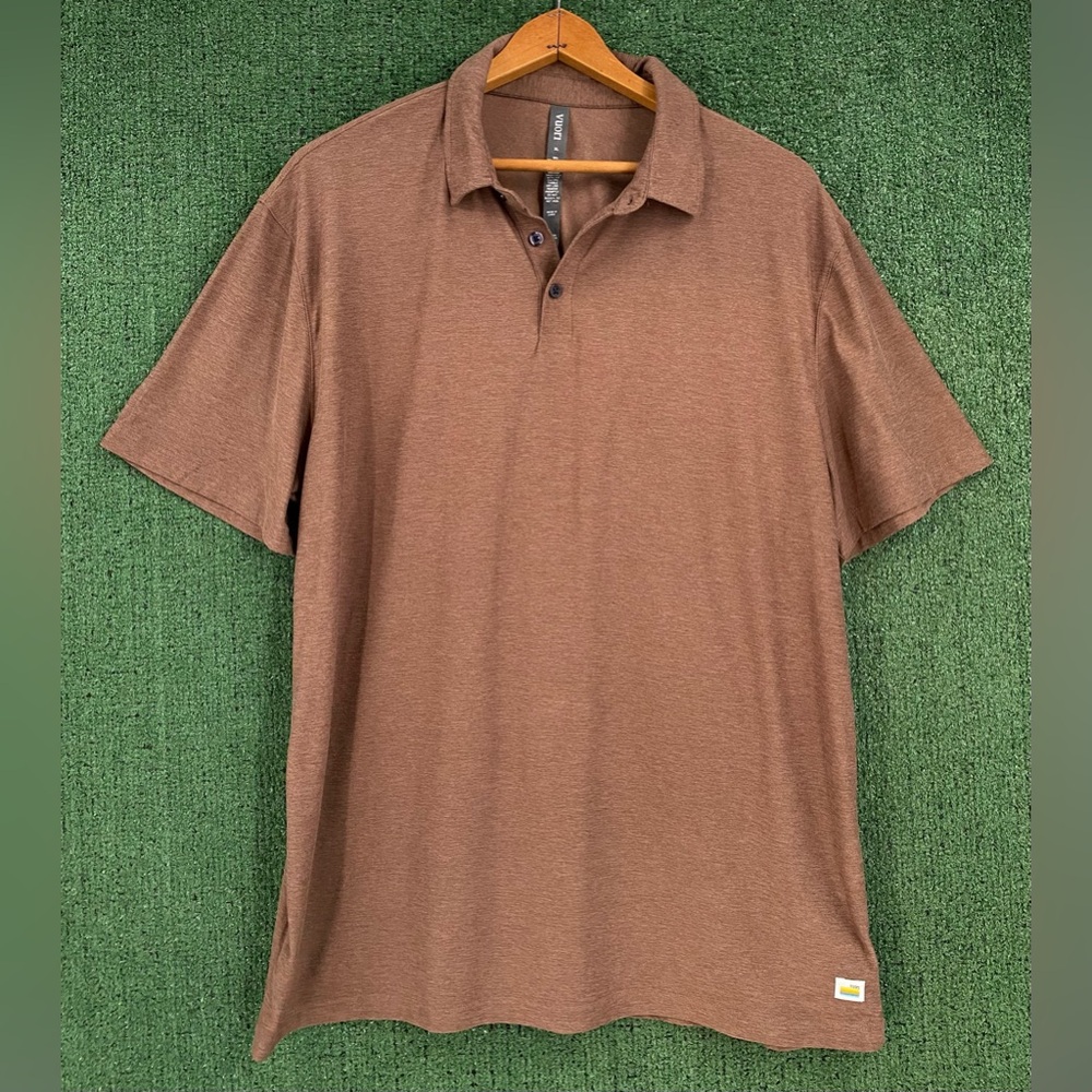 Vuori Strato Tech Performance Clove Heather Brown Short Sleeve Polo Shirt Men XL